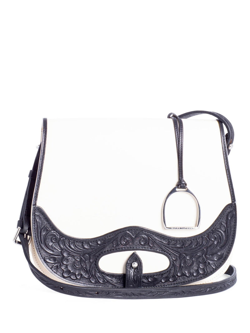 Ralph Lauren Runway Leather Saddle Messenger Bag Ivory Black-designer resale