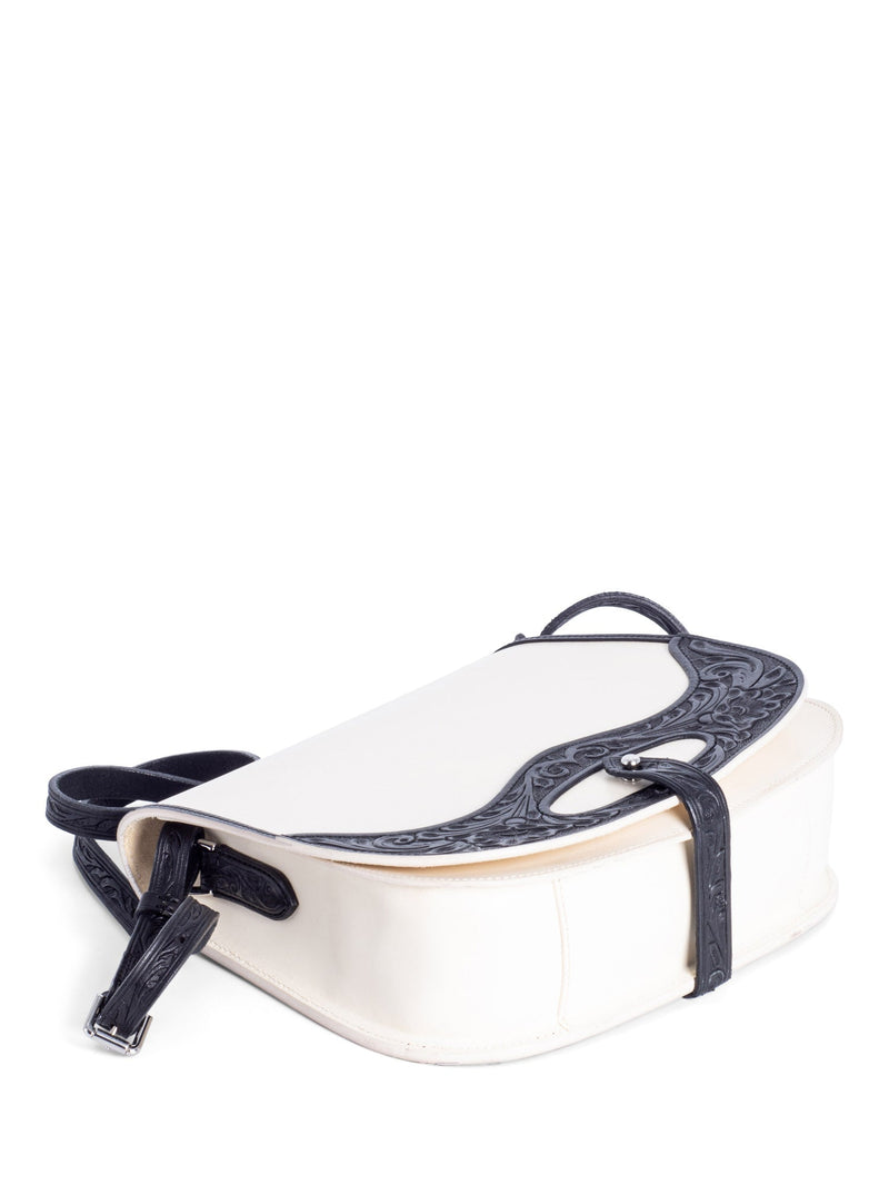 Ralph Lauren Runway Leather Saddle Messenger Bag Ivory Black-designer resale
