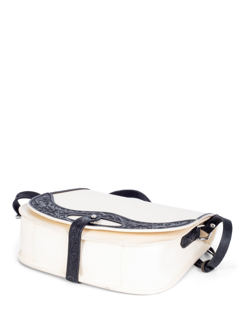 Ralph Lauren Runway Leather Saddle Messenger Bag Ivory Black-designer resale