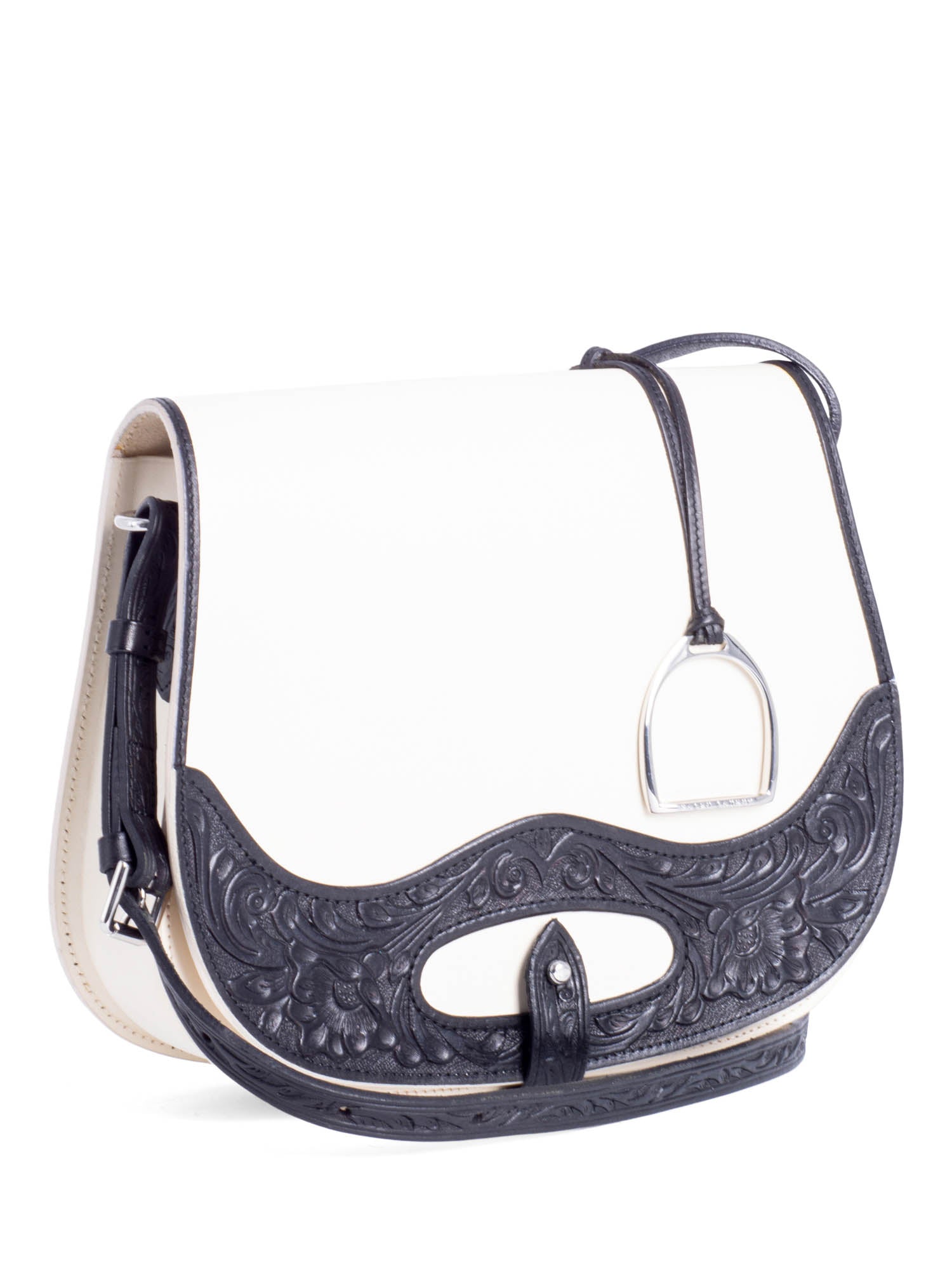 Ralph Lauren Runway Leather Saddle Messenger Bag Ivory Black-designer resale