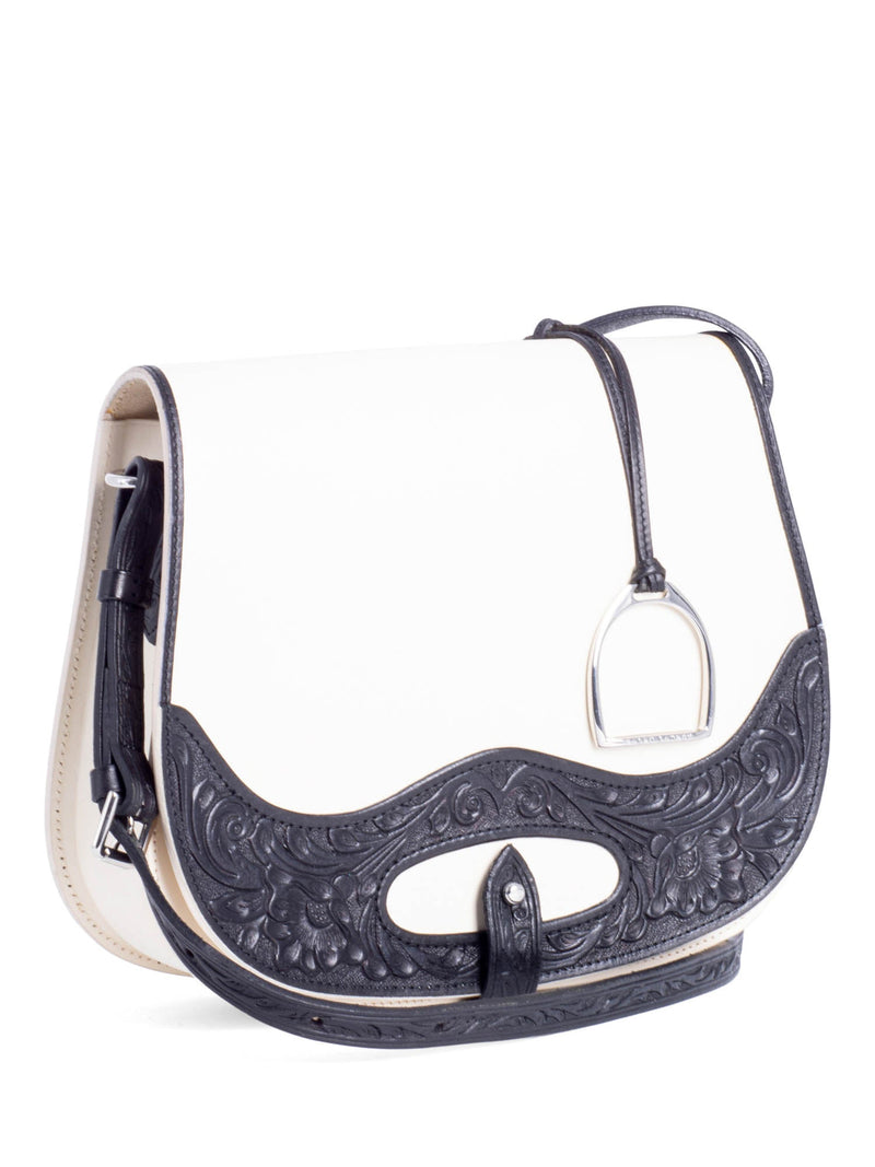 Ralph Lauren Runway Leather Saddle Messenger Bag Ivory Black-designer resale