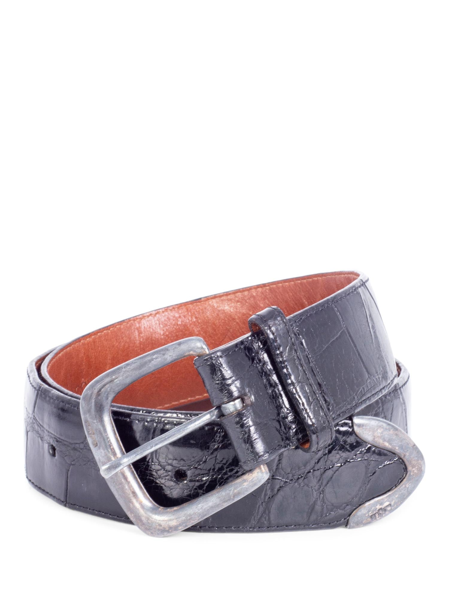 Ralph Lauren Shiny Alligator Belt Black-designer resale