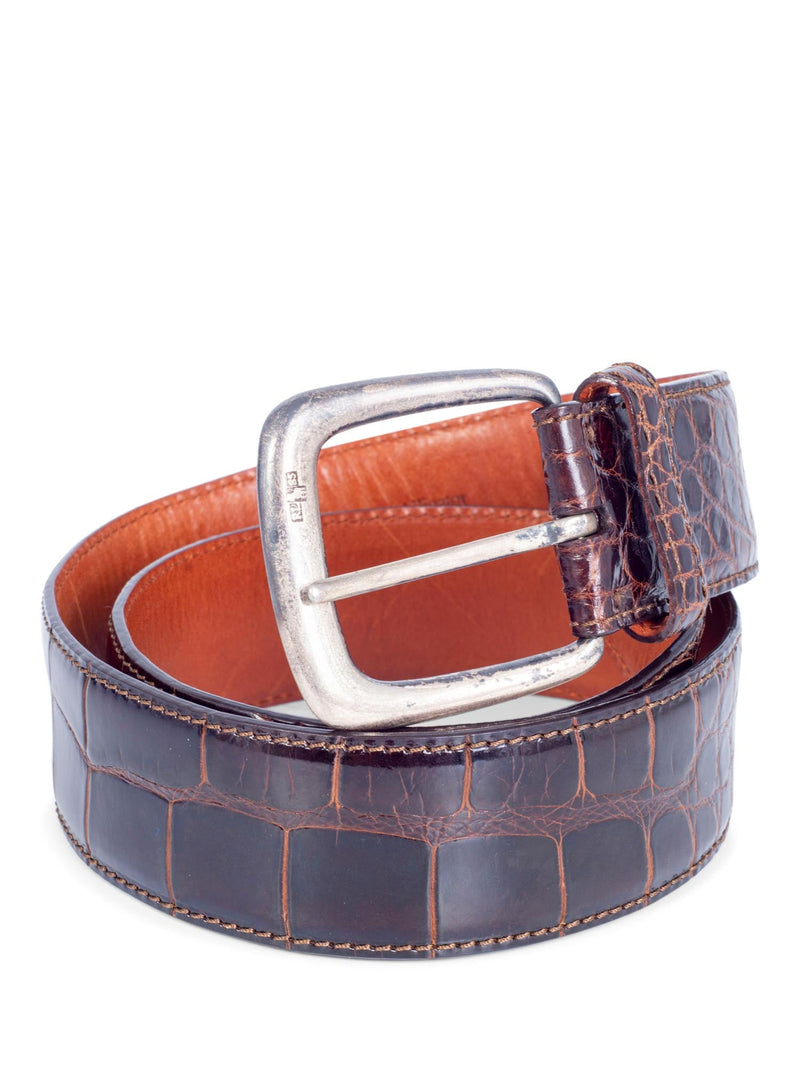 Ralph Lauren Shiny Alligator Belt Brown-designer resale