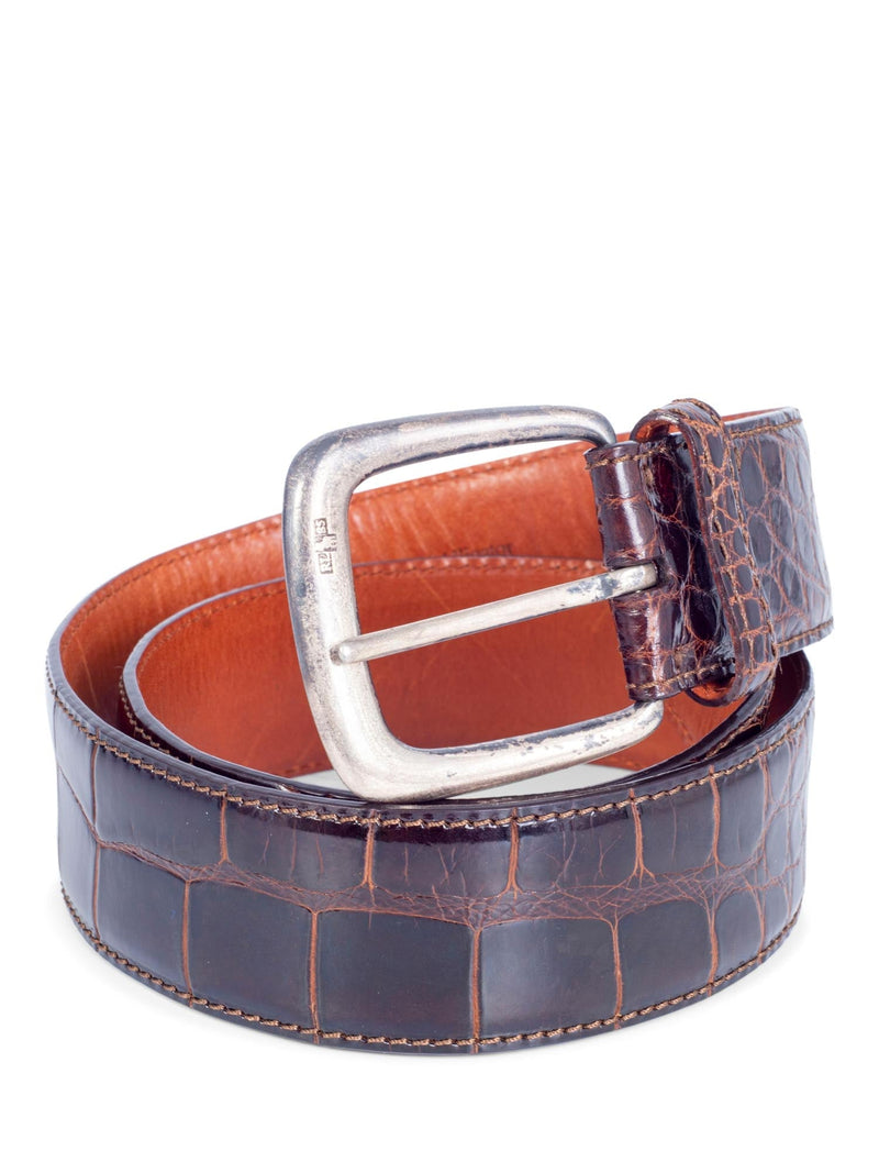 Ralph Lauren Shiny Alligator Belt Brown-designer resale