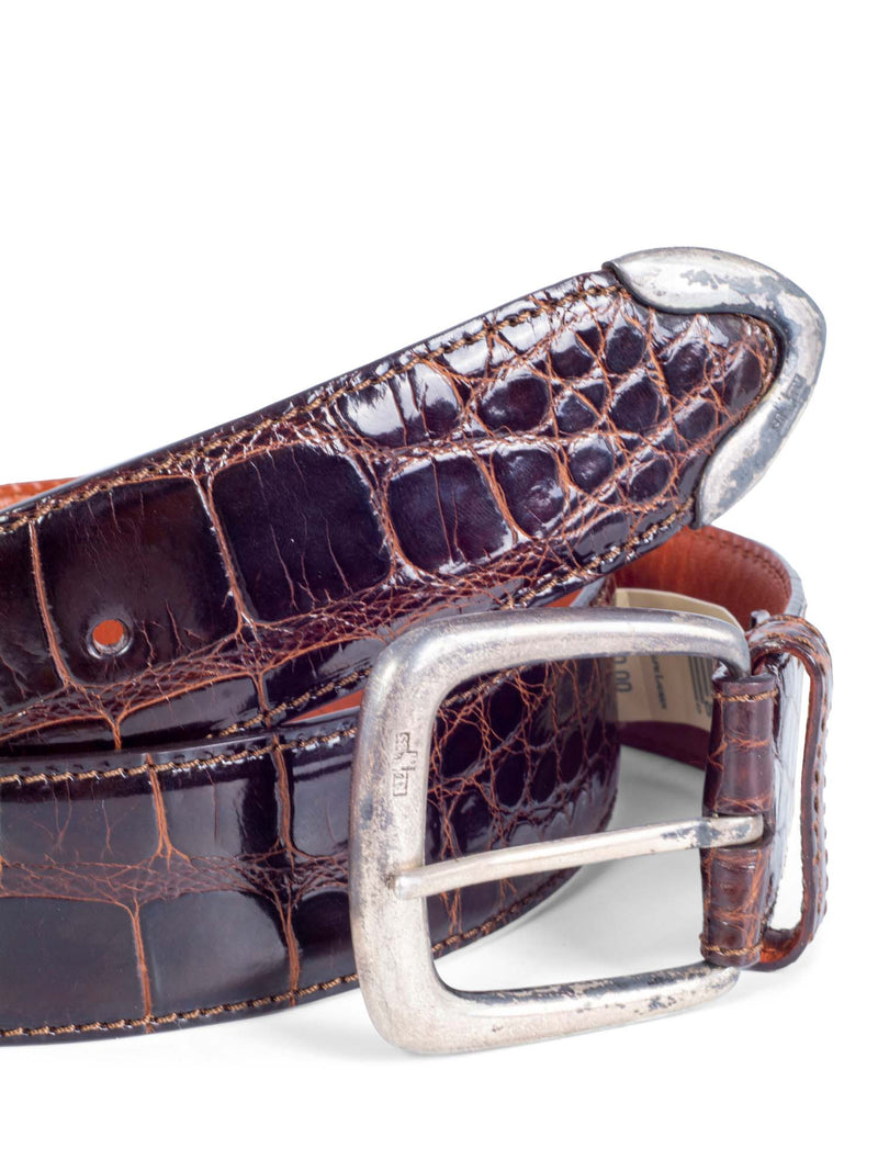 Ralph Lauren Shiny Alligator Belt Brown-designer resale