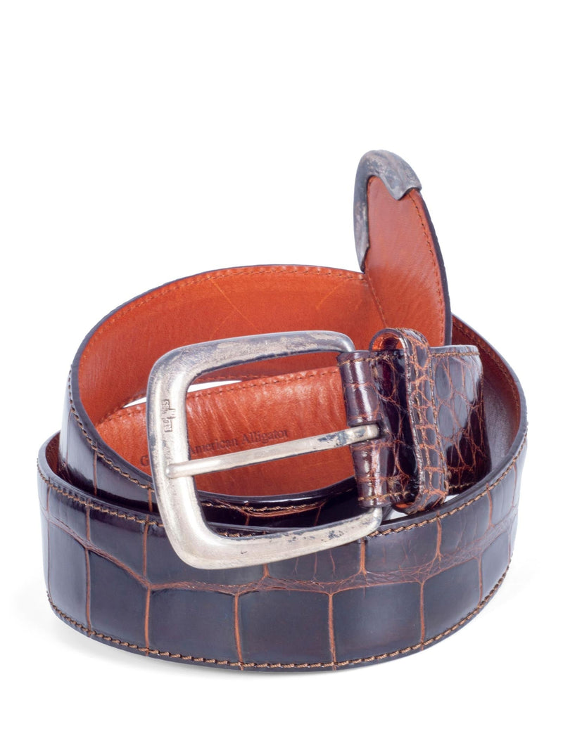 Ralph Lauren Shiny Alligator Belt Brown-designer resale