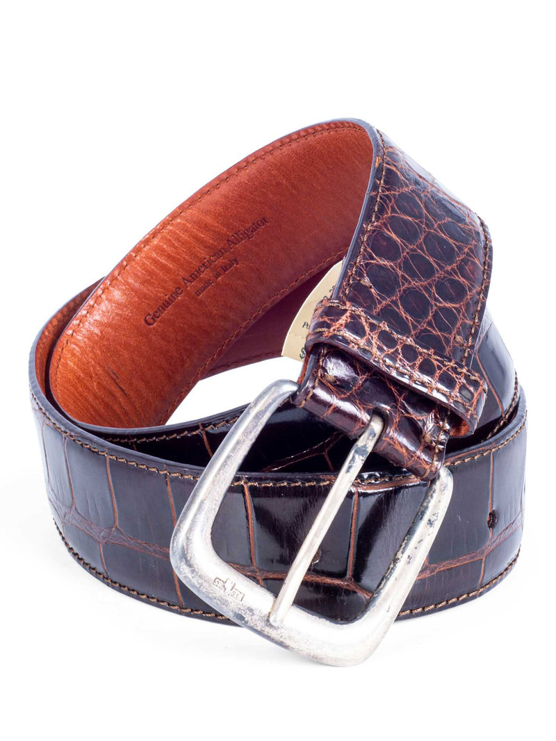 Ralph Lauren Shiny Alligator Belt Brown-designer resale