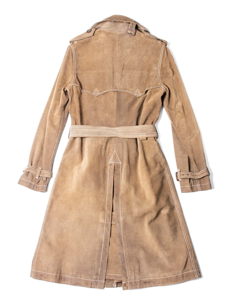 Ralph Lauren Suede Leather Belted Trench Coat Brown-designer resale
