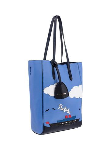 Ralph Lauren leather Small Bucket Bag Blue-designer resale