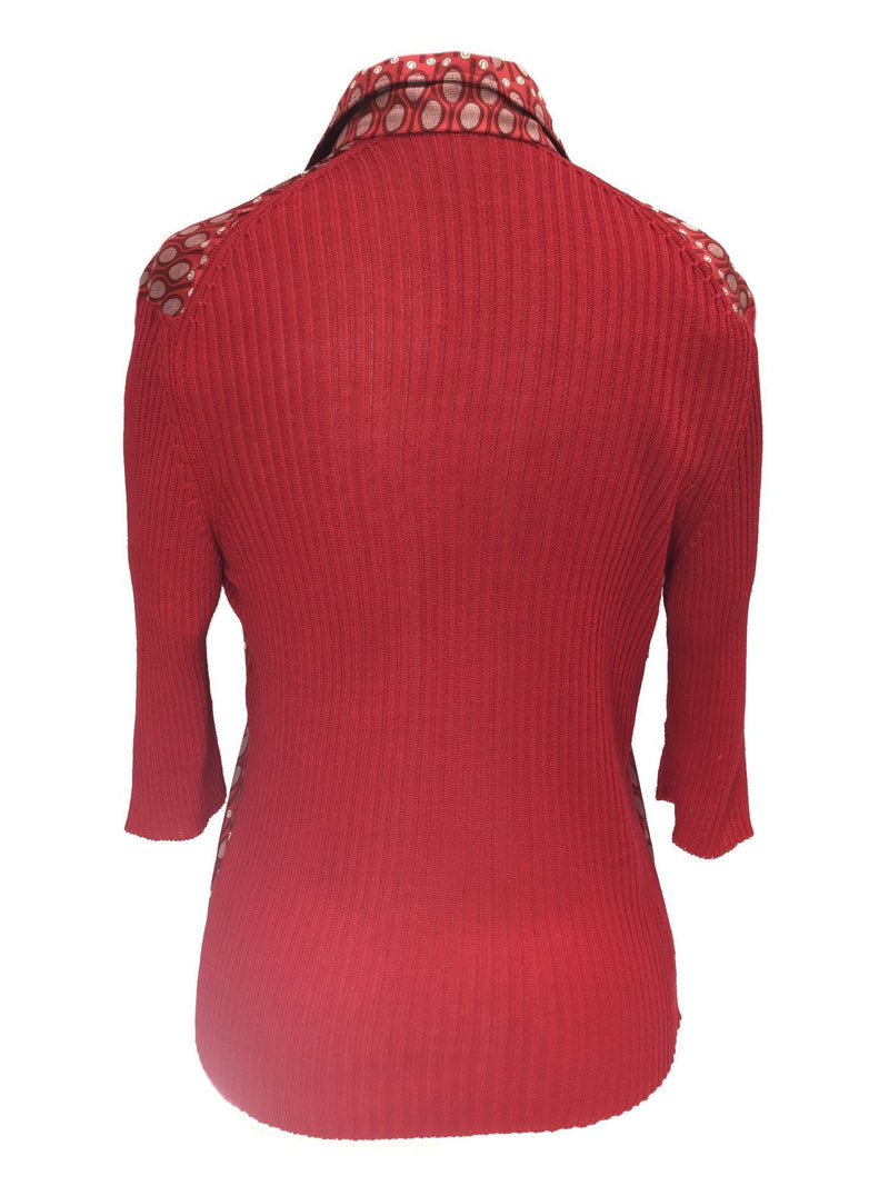 Red Silk Cotton Fitted Top with Tennis Motif-designer resale