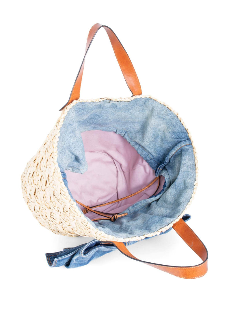 Red Valentino Straw Raffia Denim Bow Bag Beige-designer resale