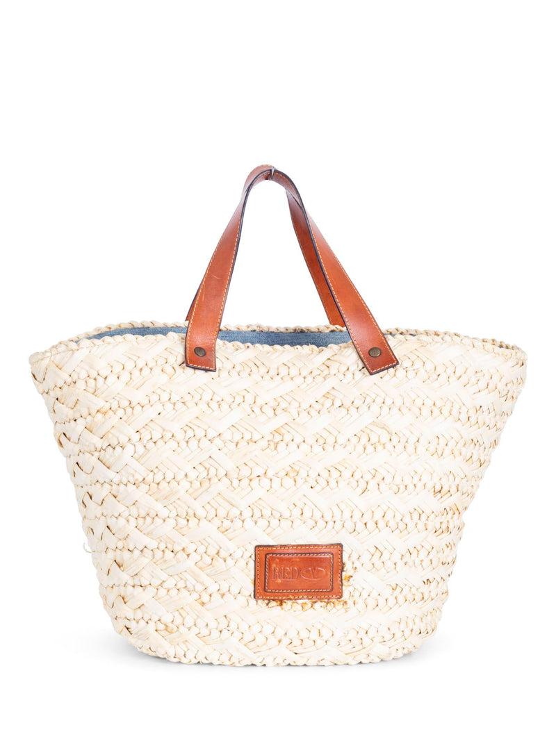 Red Valentino Straw Raffia Denim Bow Bag Beige-designer resale
