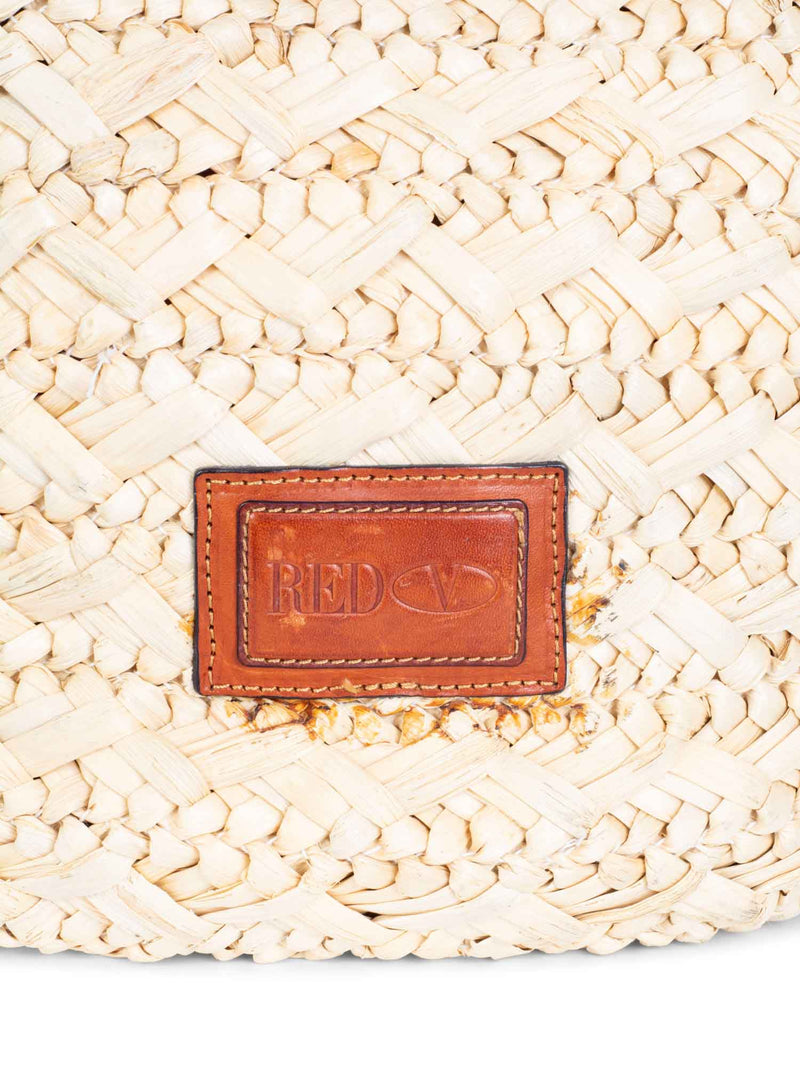 Red Valentino Straw Raffia Denim Bow Bag Beige-designer resale