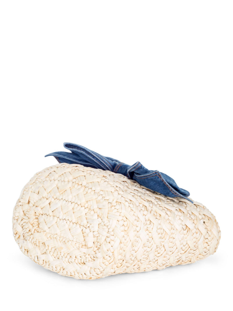Red Valentino Straw Raffia Denim Bow Bag Beige-designer resale