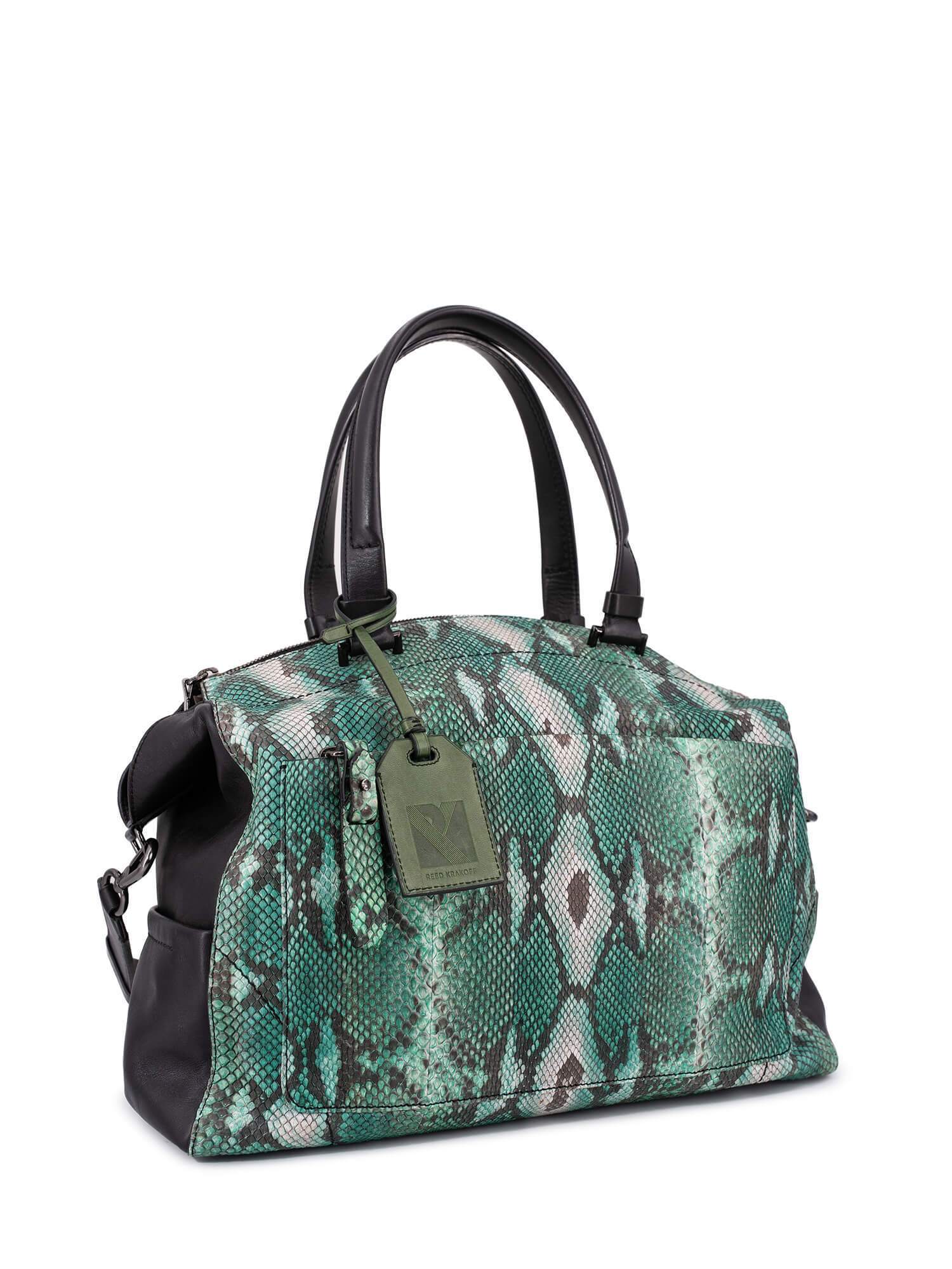 Reed Krakoff Snakeskin Large Duffle Bag Green-designer resale