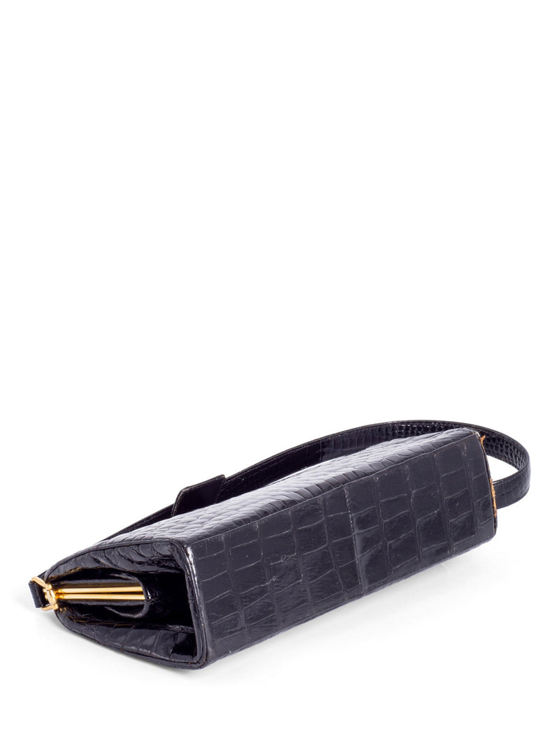 Rendl Original Shiny Crocodile Top Handle Bag Black Gold-designer resale