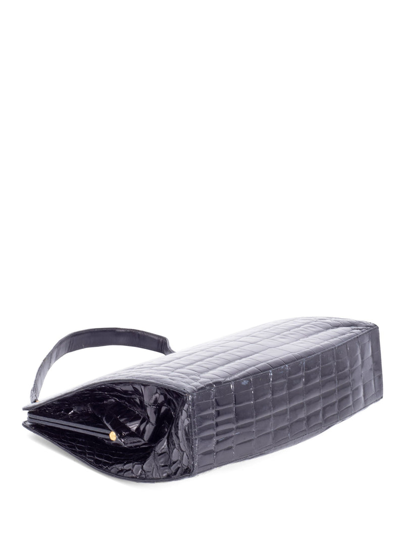 Rendl Original Vintage Shiny Crocodile Top Handle Bag Black-designer resale