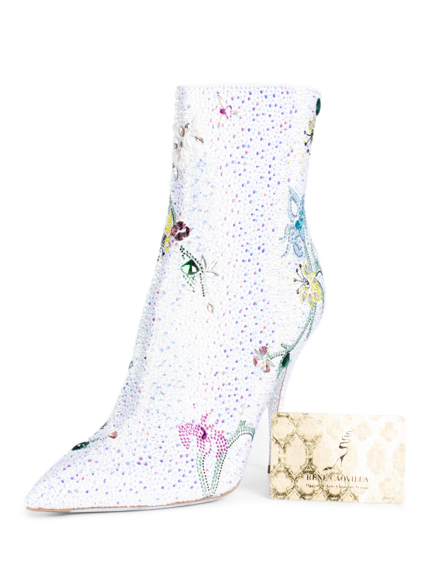 Rene Caovilla Runway Rhinestone Heeled Boots Silver-designer resale