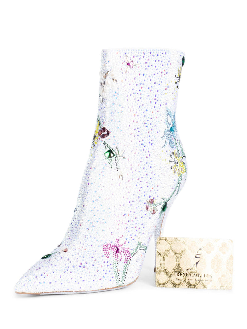 Rene Caovilla Runway Rhinestone Heeled Boots Silver-designer resale