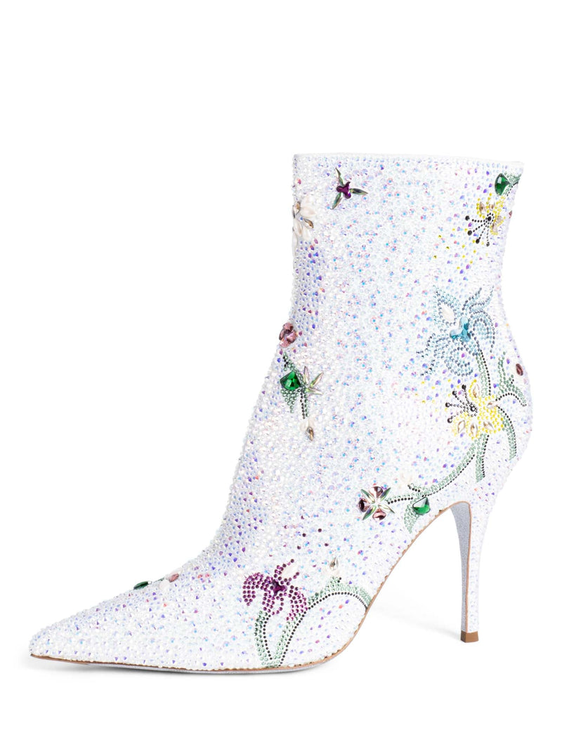 Rene Caovilla Runway Rhinestone Heeled Boots Silver-designer resale