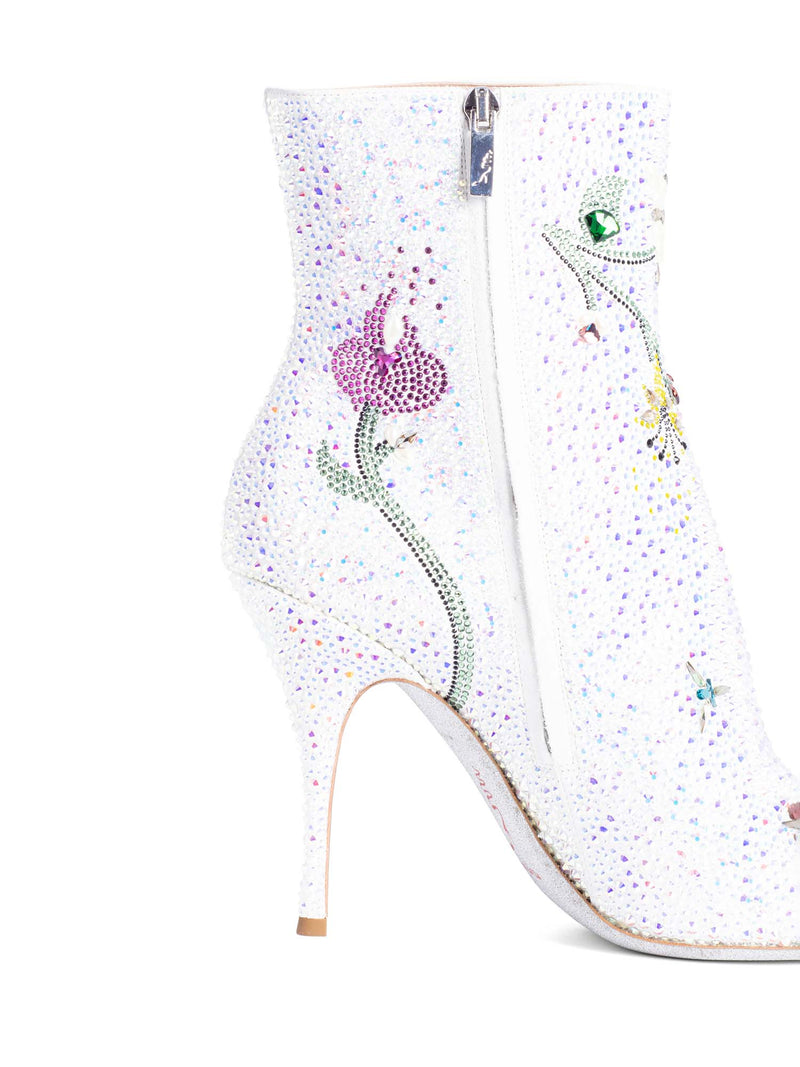 Rene Caovilla Runway Rhinestone Heeled Boots Silver-designer resale