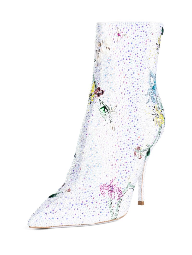 Rene Caovilla Runway Rhinestone Heeled Boots Silver-designer resale