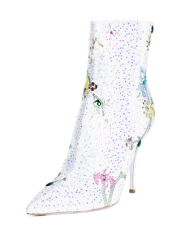 Rene Caovilla Runway Rhinestone Heeled Boots Silver-designer resale