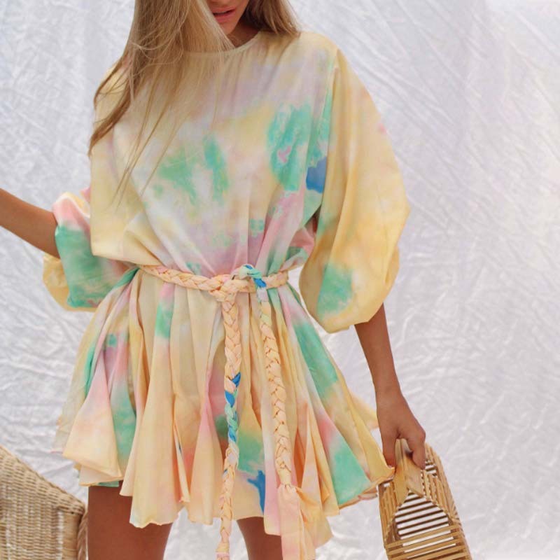 Rhode Cotton Tie-Dye Ella Mini Dress Multicolor-designer resale