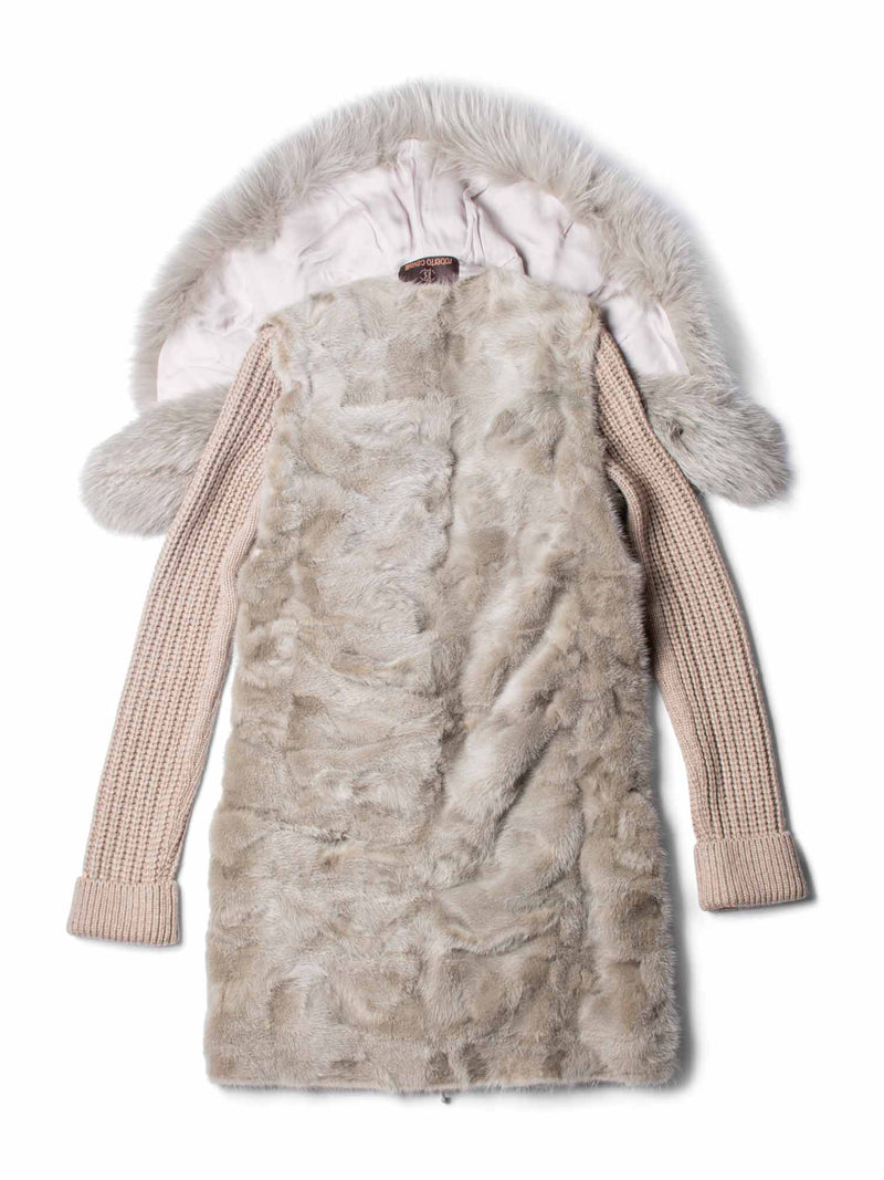 Roberto Cavalli Mink Fox Vest with Knitted Sleeves Jacket Taupe-designer resale