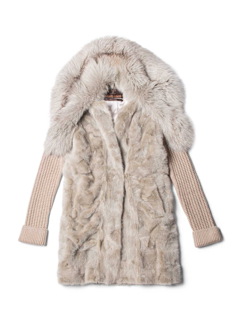Roberto Cavalli Mink Fox Vest with Knitted Sleeves Jacket Taupe-designer resale