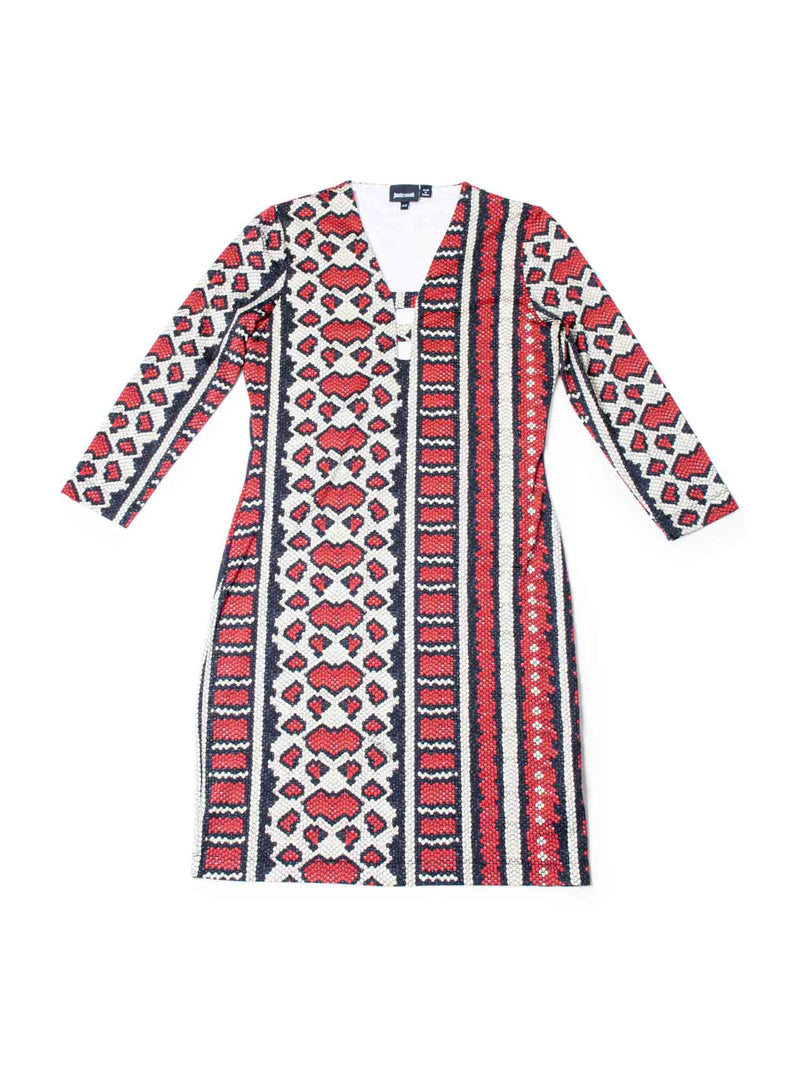 Roberto Cavalli Snakeskin Printed Stretchy Fitted Dress Red-designer resale
