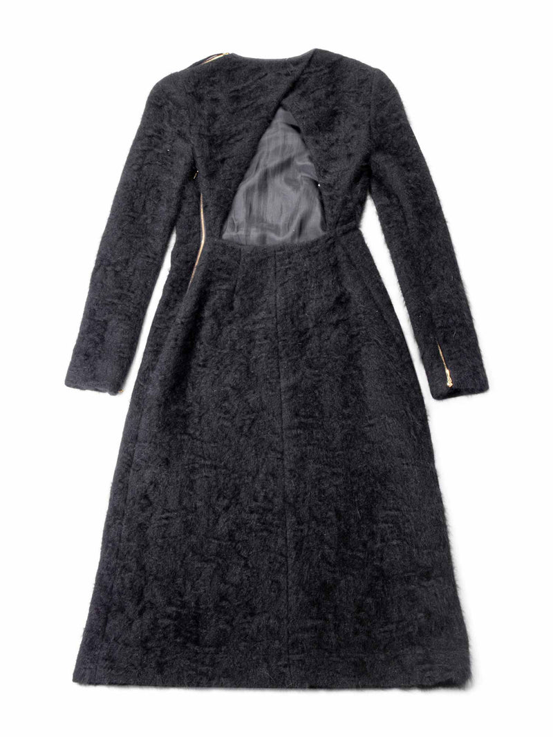 Rochas Angora Knitted Fitted Open Back Long Dress Black-designer resale