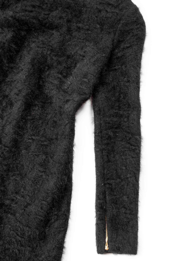 Rochas Angora Knitted Fitted Open Back Long Dress Black-designer resale