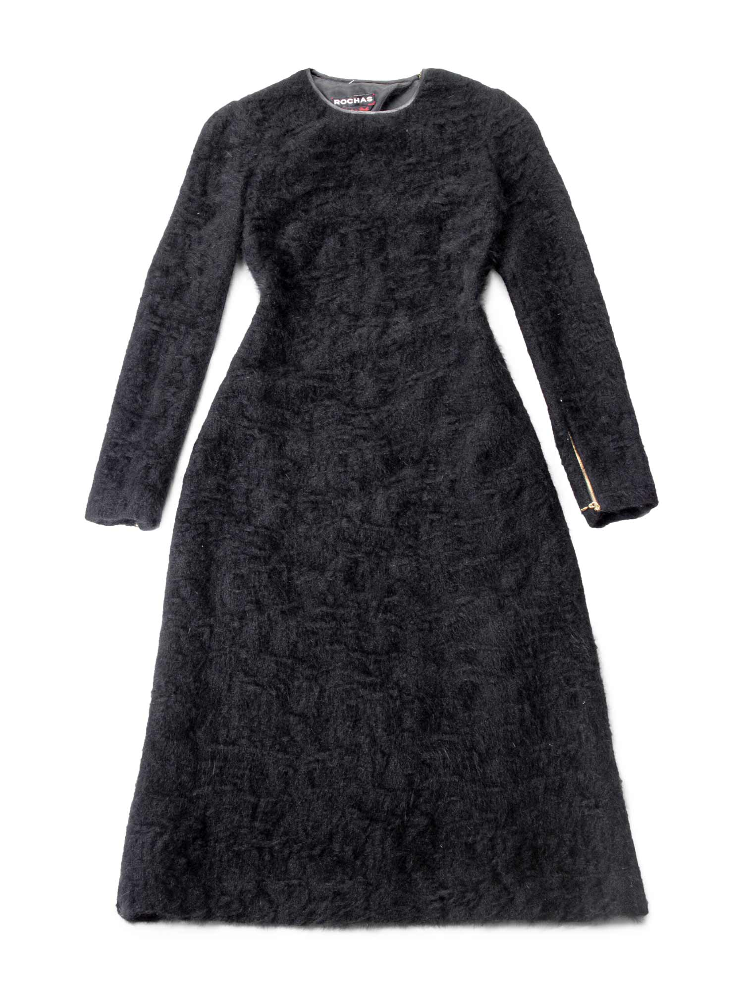 Rochas Angora Knitted Fitted Open Back Long Dress Black-designer resale