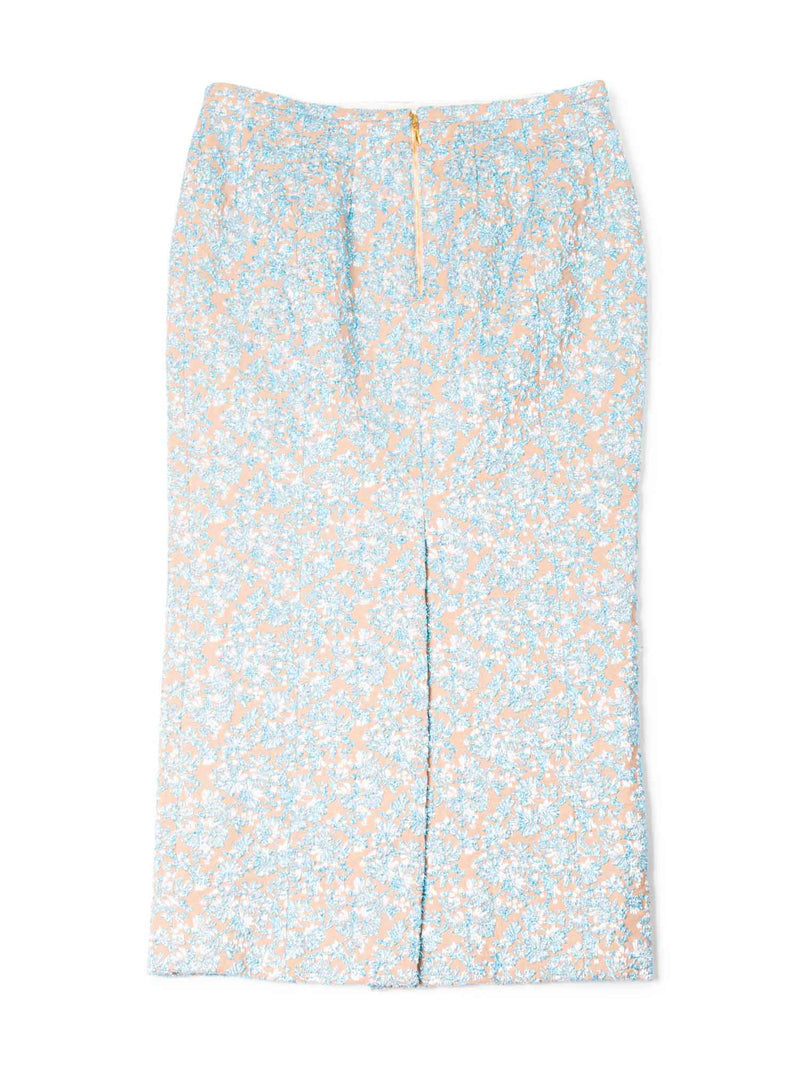 Rochas Brocade Glittery Jeweled Midi Pencil Skirt Blue Gold-designer resale