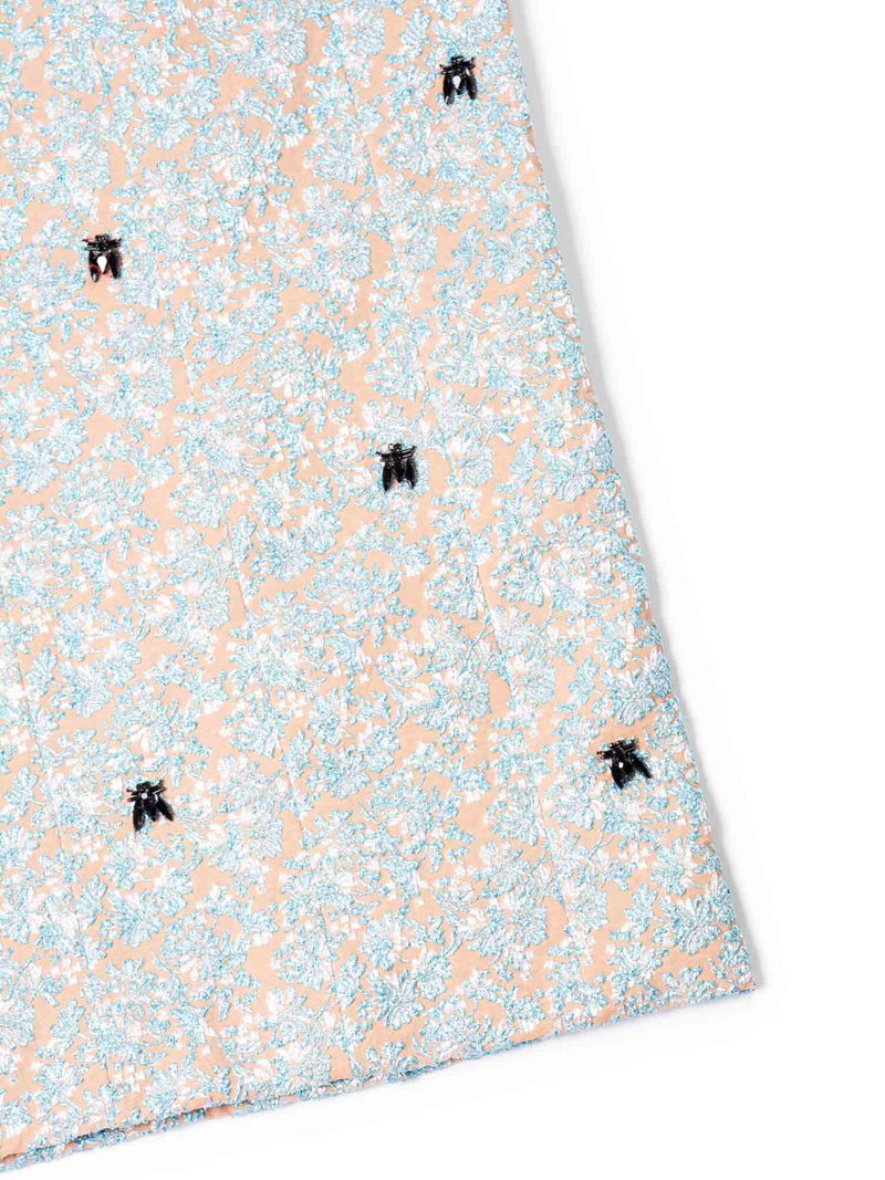 Rochas Brocade Glittery Jeweled Midi Pencil Skirt Blue Gold-designer resale
