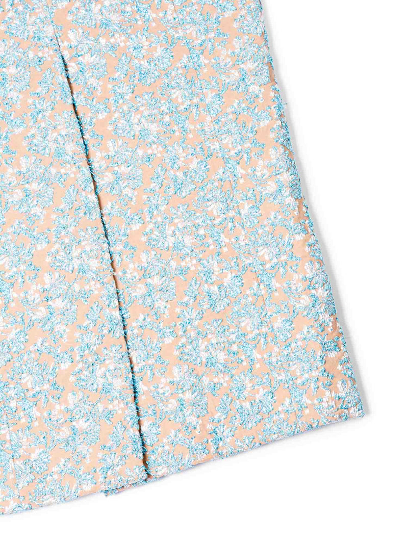Rochas Brocade Glittery Jeweled Midi Pencil Skirt Blue Gold-designer resale