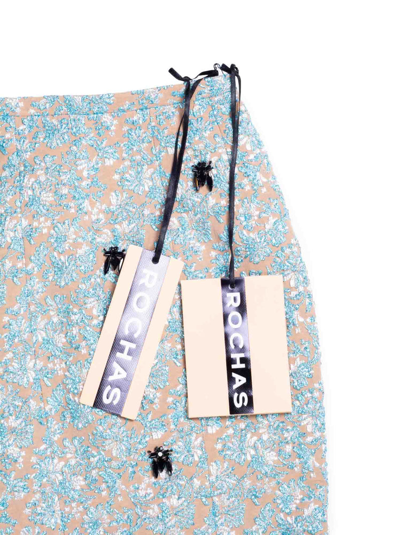 Rochas Brocade Glittery Jeweled Midi Pencil Skirt Blue Gold-designer resale