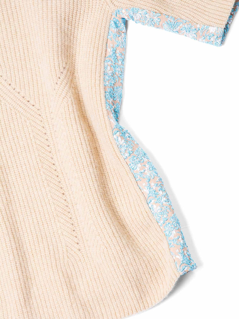 Rochas Knit Sparkly Brocade Short Sleeve Top Blue Gold-designer resale