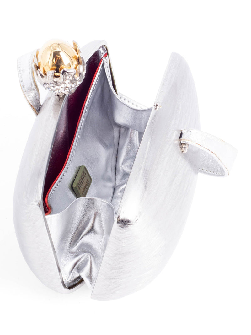 Rodo Metallic Crystal Mini Wristlet Clutch Silver-designer resale