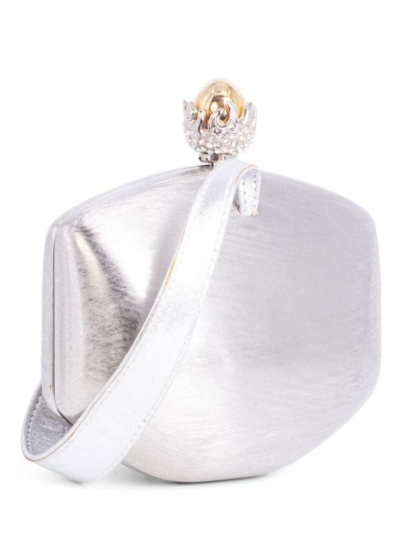 Rodo Metallic Crystal Mini Wristlet Clutch Silver-designer resale