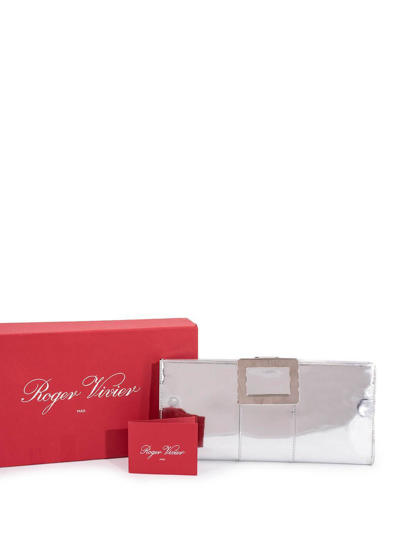 Roger Vivier Leather Belle Clutch Silver-designer resale