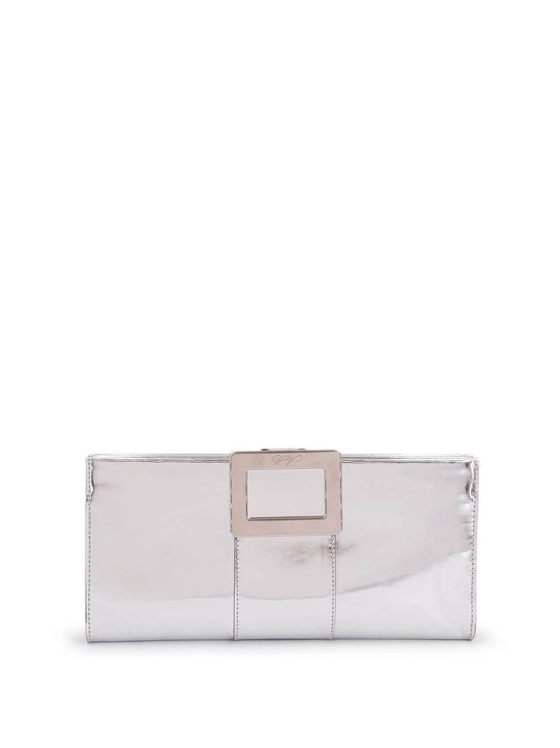Roger Vivier Leather Belle Clutch Silver-designer resale