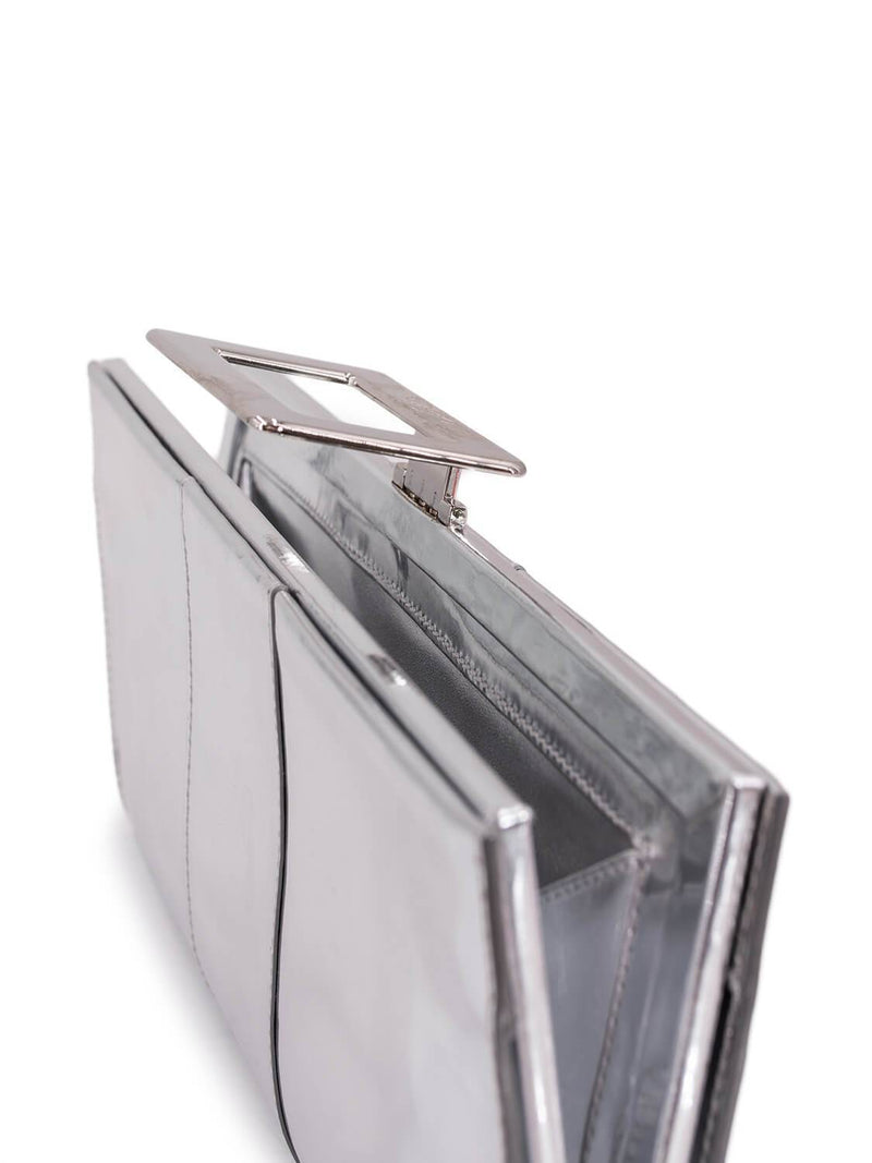 Roger Vivier Leather Belle Clutch Silver-designer resale