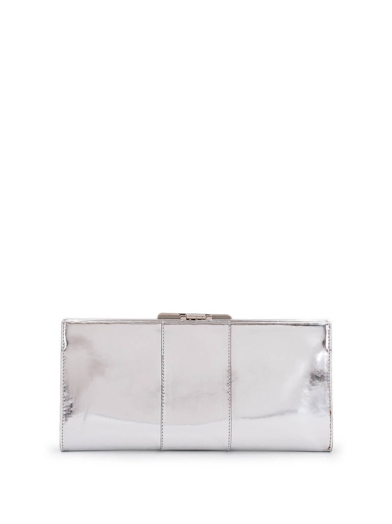 Roger Vivier Leather Belle Clutch Silver-designer resale