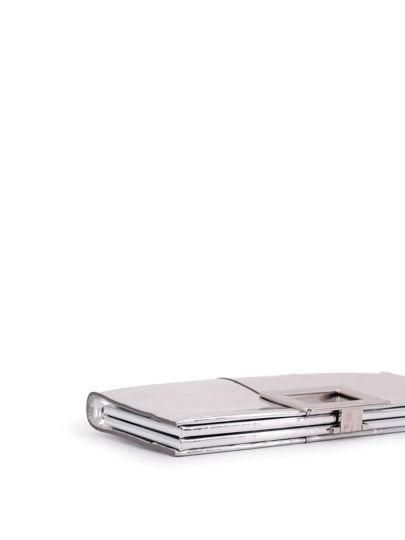 Roger Vivier Leather Belle Clutch Silver-designer resale