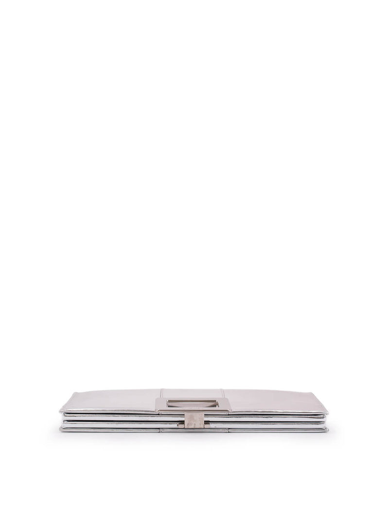 Roger Vivier Leather Belle Clutch Silver-designer resale