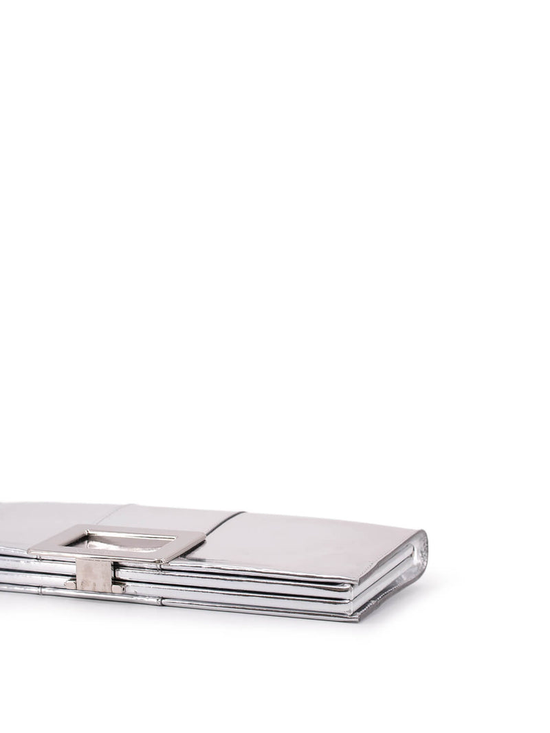 Roger Vivier Leather Belle Clutch Silver-designer resale