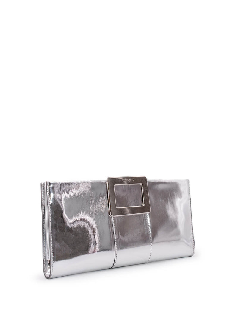 Roger Vivier Leather Belle Clutch Silver-designer resale