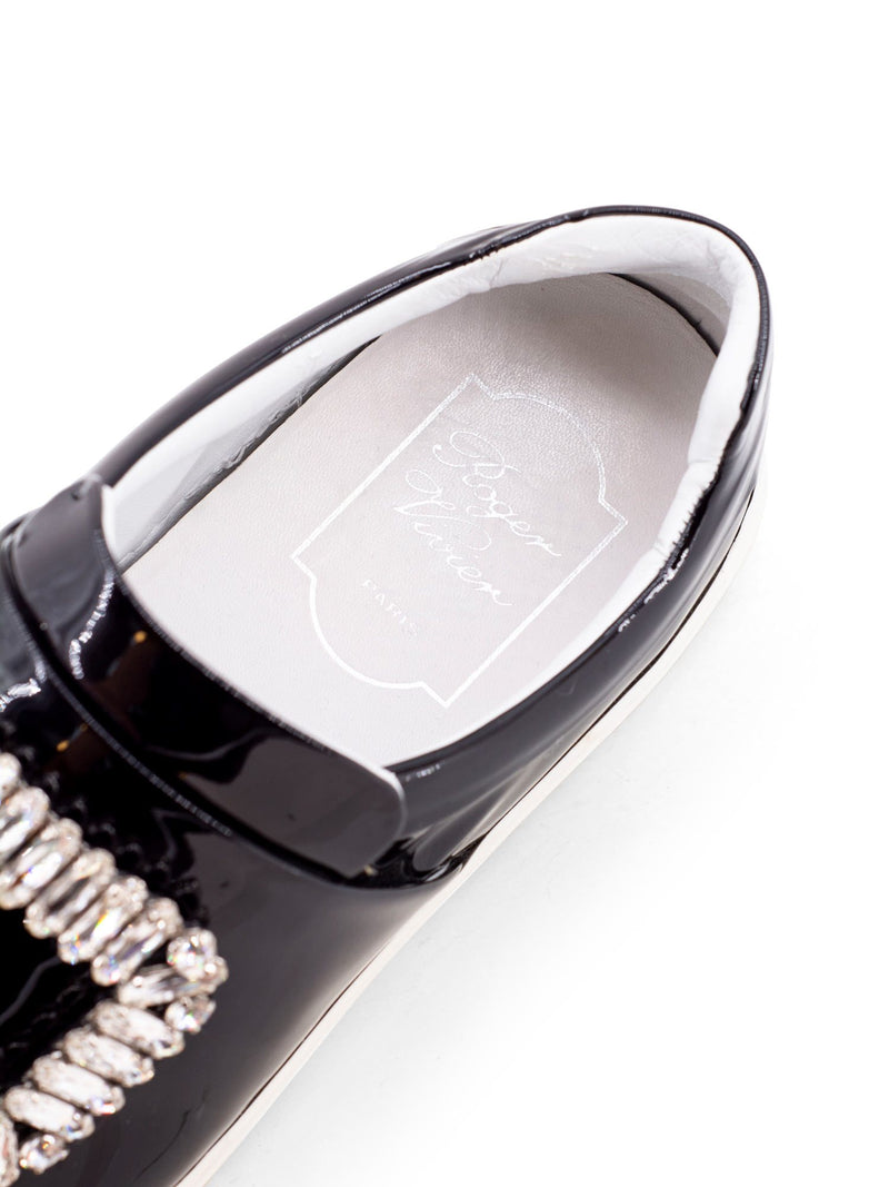 Roger Vivier Patent Leather Crystal Buckle Flat Shoes Black-designer resale